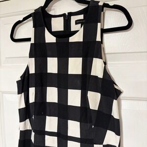 Banana Republic Womens 14 Black White Plaid Halter Sheath Dress Stretch Cotton